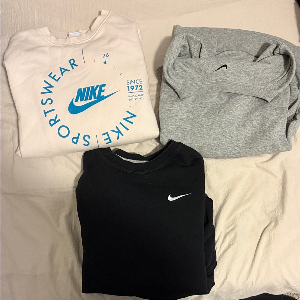 Nike Crewnecks - Cream, Gray, and Black